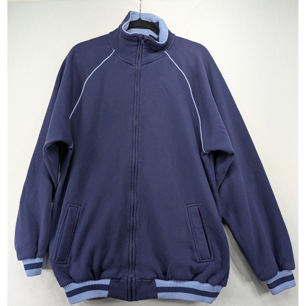 John Blair Mens Navy Blue Zip Up Track Jacket Contrast Piping Size L Tall